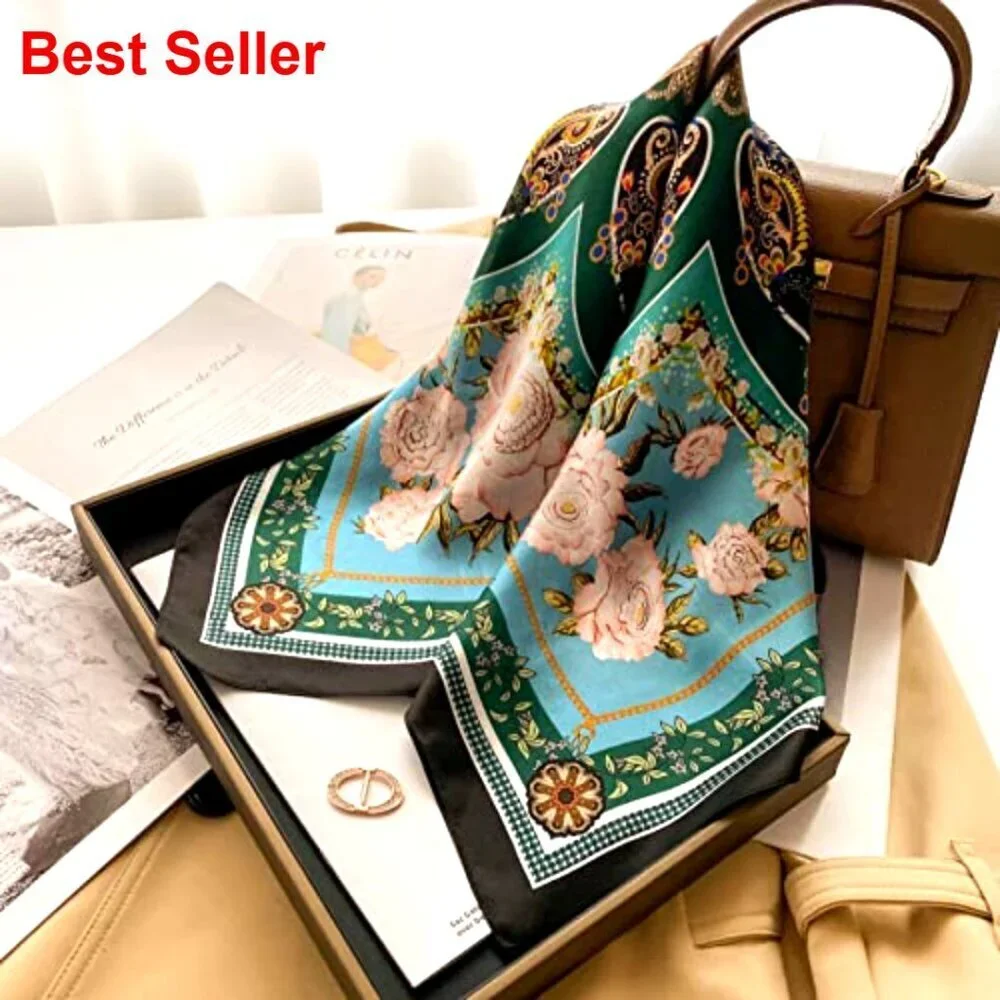 100% Pure Mulberry Silk Square Scarf 27x27 Women Neckerchief Headscarf
